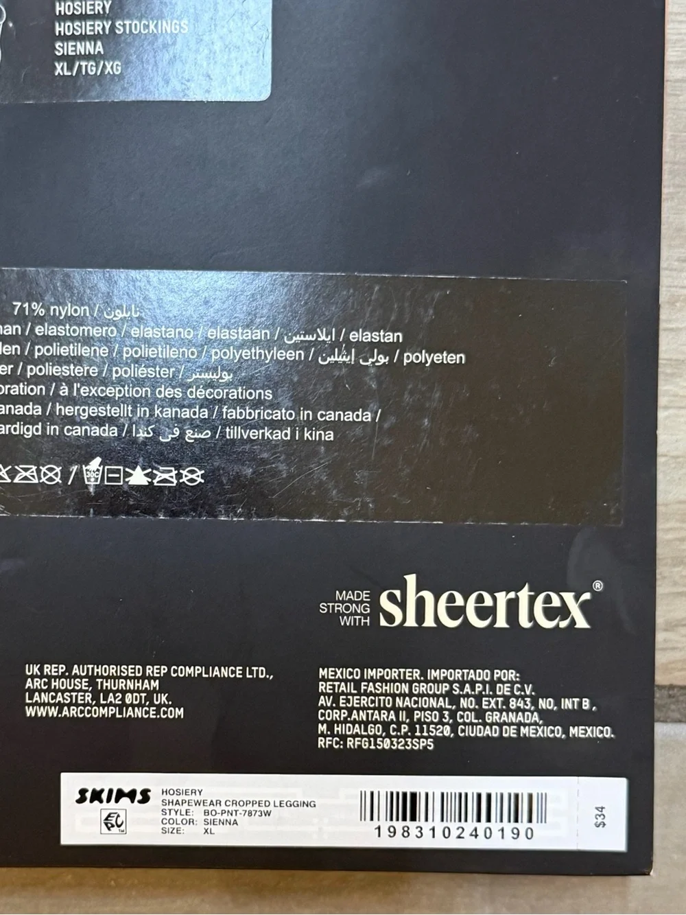 SKIMS x Sheertex Shapewear Cropped Legging Hosiery Sienna